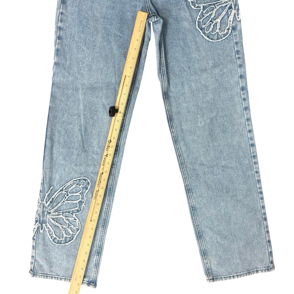 Pacsun 90s Butterfly Patch Light Wash Blue High Rise Straight Leg Jeans size 27 - Picture 9 of 12